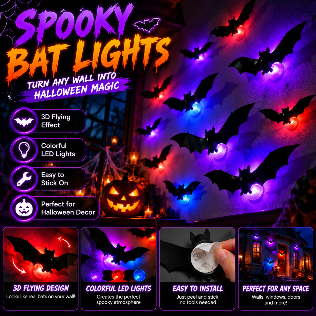 3D LED Glowing Halloween Bat